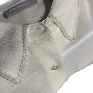 Valerie Petites Sheer Silk Blouse, NWT - Y2K Cream - Embellished - Size: PL
